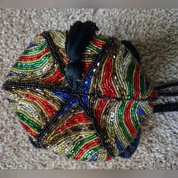 Vintage Heavily Beaded Multicolor Shoulder Bag Purse - Picture 14 of 16